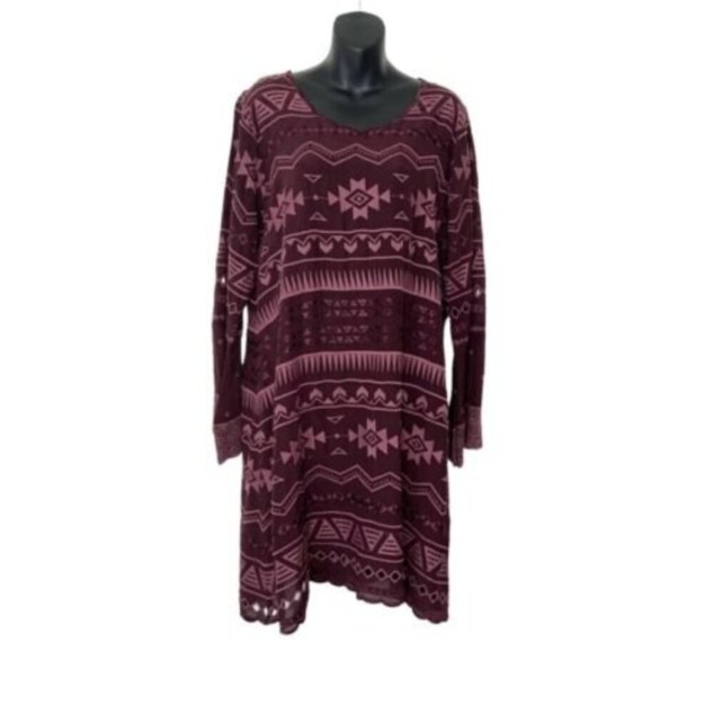 Johnny Was Avery Dress Purple Merlot Boho Aztec Eyelet Embroidered Womens Medium - Picture 2 of 12
